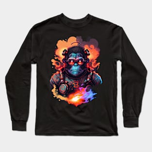 Cyberpunk Ape Portrait Sci-Fi Galactic Ape Explorer Long Sleeve T-Shirt